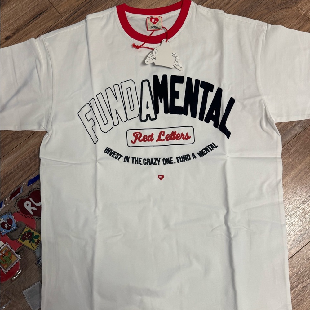 Red letters designer brand Fundamental Short-Sleeve T-Shirt - White/Red